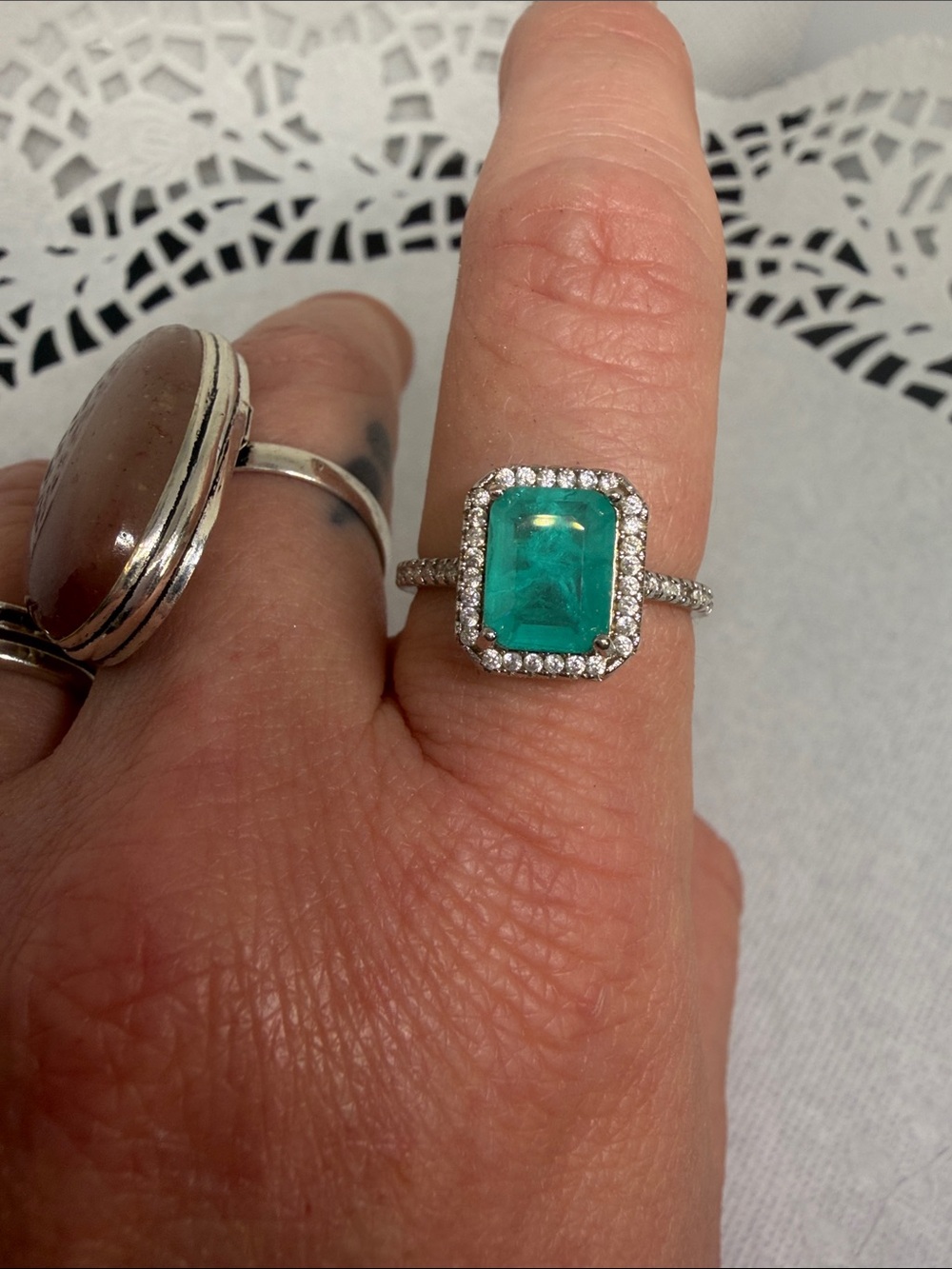 Genuine Paraiba Tourmaline & CZ Halo Ring in 925 Sterling Silver